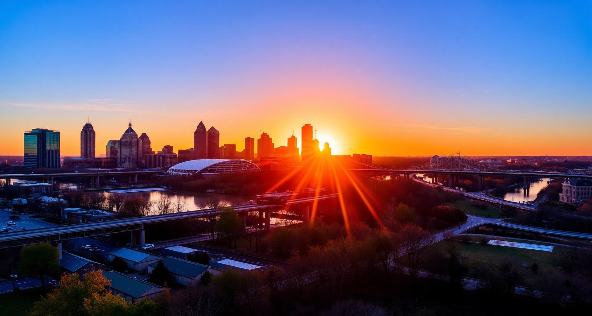 Memphis skyline at sunrise over the Mississippi River